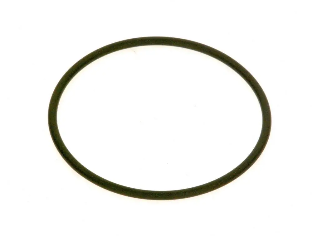 Schwarzer O-Ring von Bosch auf weißem Hintergrund, mit runder Form und gleichmäßiger Dicke.